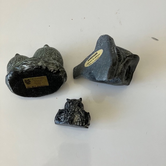 Lot of 3 Owls Hand Carved Soapstone Figurines Made in Canada 1980s-1990s - Picture 7 of 9